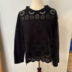 J Crew Elegant Black Eyelet Women's Top
